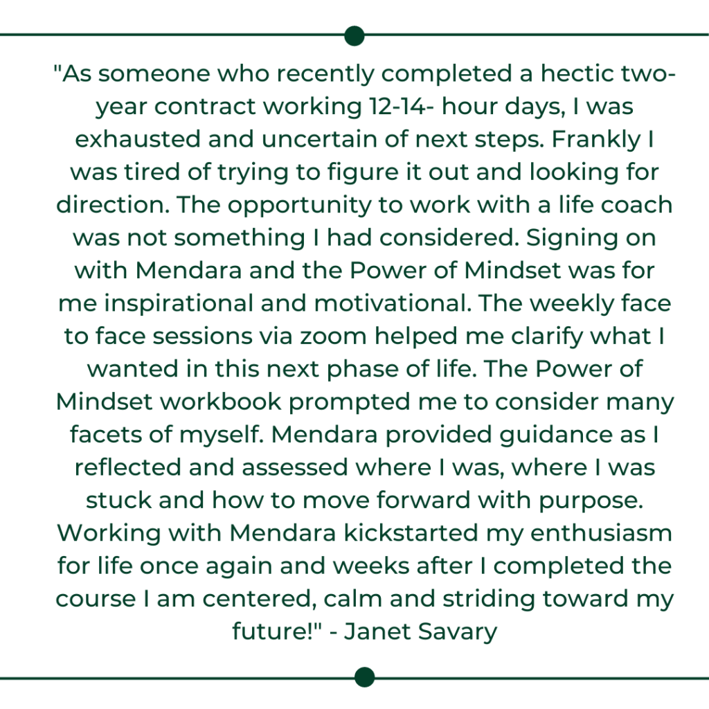 Client testimonial for the power of mindset course