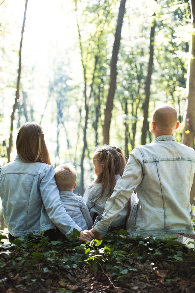 Happy Family sitting in forest